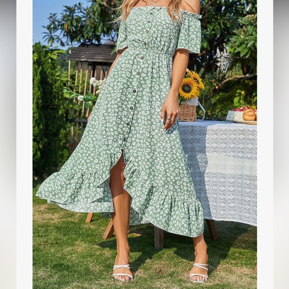 Cupshe Off Shoulder Floral Print A Line Dress